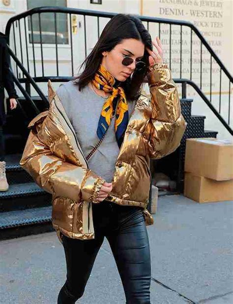 Kendall Jenner Golden Puffer Jacket Celebrity Jacket