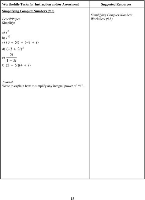 Multiplying Complex Numbers Worksheet Summer School