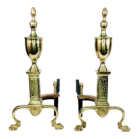 Antique Bennett Brass And Iron Fireplace Andirons A Pair Chairish