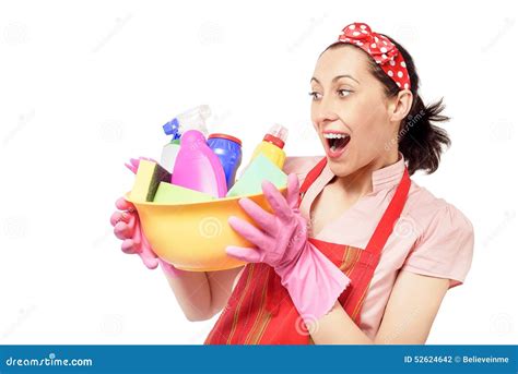 Female Cleaner Holding Bucket With Cleaning Stock Photo Image Of Girl