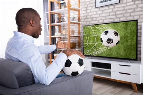 Man Watching Football Match On Television Stock Image Image Of People