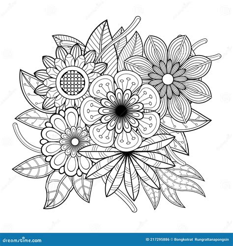 Dibujo Vectorial De Flores Para Adultos Para Colorear Libros