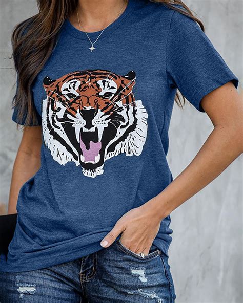 Tiger Print Short Sleeve Casual T Shirt