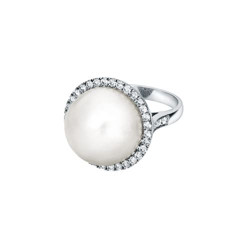 18K White Gold South Sea Pearl Diamond Ring Kelvin Gems