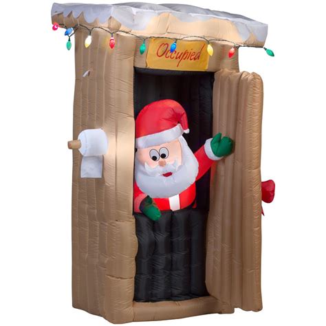 airblown 6 ft h x 3 61 ft w animated inflatable airblown santa coming out of the outhouse with