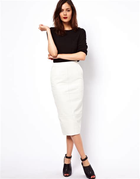 Lyst Asos Collection Pencil Skirt In Leather In White