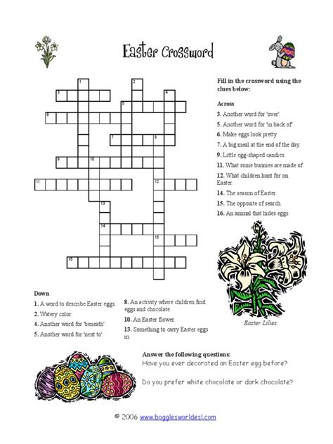 This animal is considered the easter symbol because sacrificing it goes way back into biblical times. Coloring Pages: Color As Easter Eggs Crossword