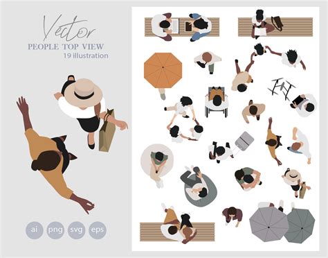19 Flat Vector People Top View Pack Of 19 Illustration Ai Png Eps Svg