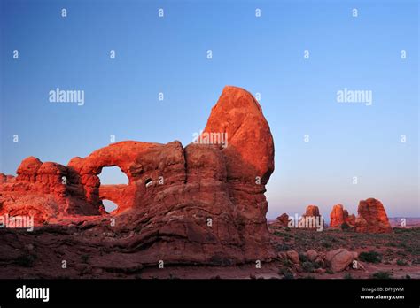 Sunset At Turret Arch Window Section Arches National Park Moab Utah
