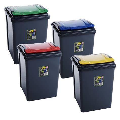 4x50 Litre Plastic Waste Recycle Bin One Each High Quality With Flap