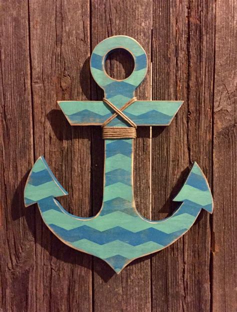 Large Distressed Turquoise And Blue Chevron Wood Anchor Sign Photo Prop