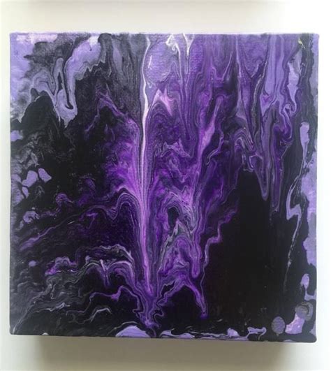 6 In X 6 In Purple And Black Abstract Acrylic Pouring Painting