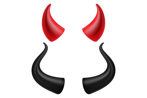 Devils Horns Vector Realistic Red And Black Devil Horns Set Isolated