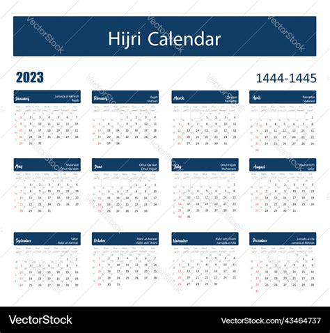 2023 Calendar Hijri Royalty Free Vector Image Vectorstock 49 Off