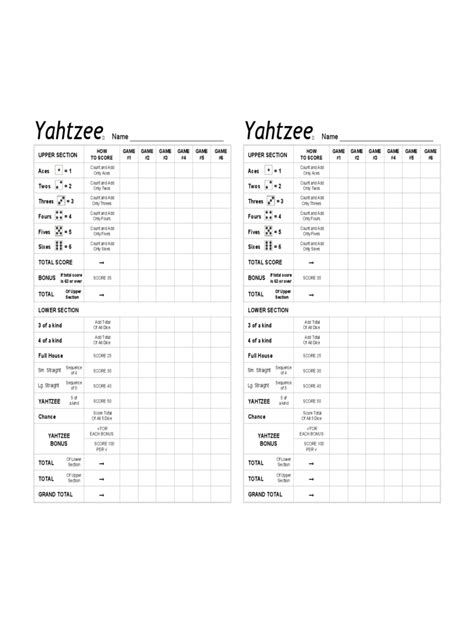 Free Printable Yahtzee Score Sheets And Card Calendar Template Letter