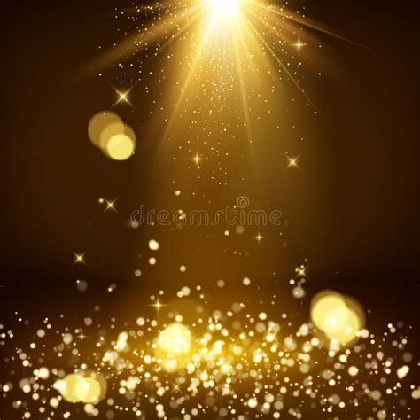 Light Rays And Golden Falling Glittering Dust Magic Background Shiny
