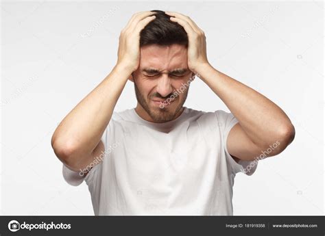 People Stress Tension And Migraine Concept Upset Unhappy Young Man