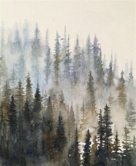 Forest Painting Forest Watercolor Pine Forest Misty Trees Misty