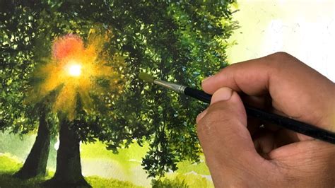 Sunsrise Light Behind The Tree Watercolor Landscape Painting Part 1