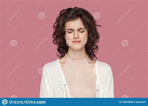 Closeup Portrait Of Alone Sad Depressed Beautiful Brunette Young Woman