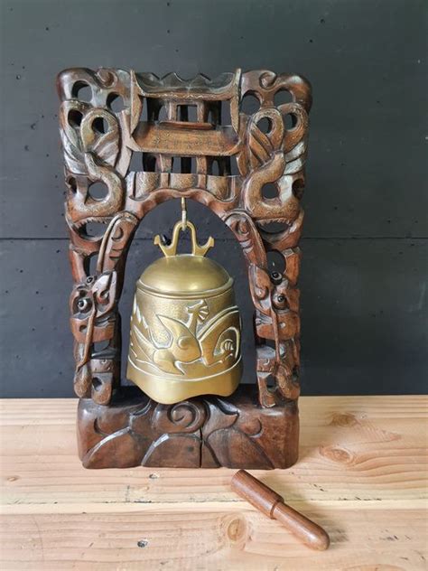 Antique Bronze Indian Bell Gong In Carved Wood Stand Catawiki