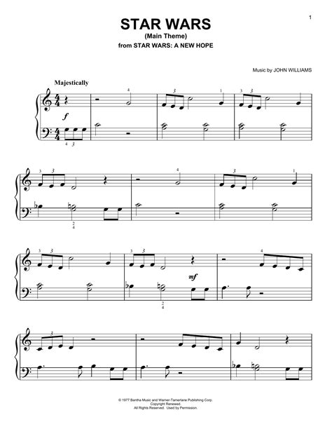 Star Wars Main Theme Piano Sheet Music By John Williams Easy Piano