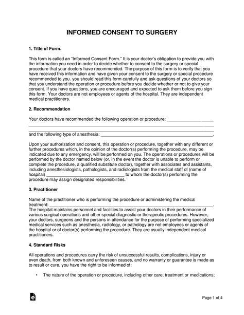 Free Surgical Consent Form Pdf Word Eforms