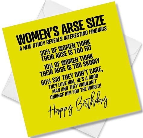 Rude Birthday Cards Womens Arse Size Punk Cards