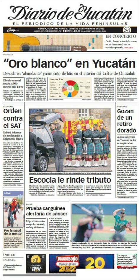 Periódico Diario De Yucatán México Periódicos De México Edición De Martes 13 De Septiembre