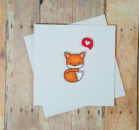 Fox Greeting Card Cute Fox Card Love By Tiddleywinksdesigns