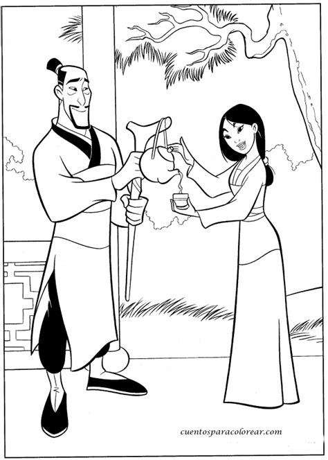 Mulan coloring pages for kids. Dibujos para colorear Mulan Disney