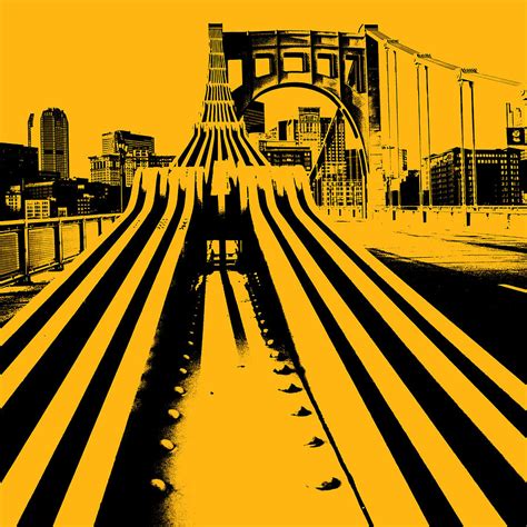 Pittsburgh City Skyline Bridge Pop Art Black Gold Print Digital Art By