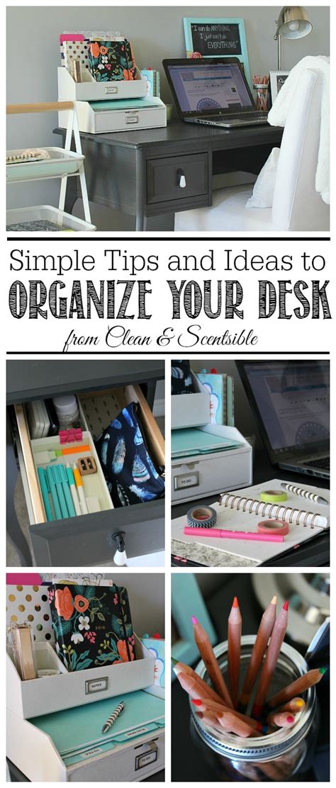 Choosing whether to keep something like a tape dispenser on top of your desk depends on how much space just make sure that your desk is purposeful. Small Desk Organization Ideas - Clean and Scentsible