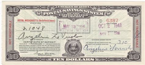 10 Series Of 1939 Postal Savings System Certificate Pa