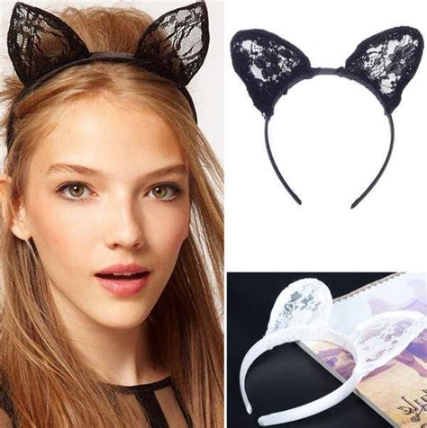 Fashion Women Lace Cat Ears Headband Whiteblack Cosplay Fancy Dress