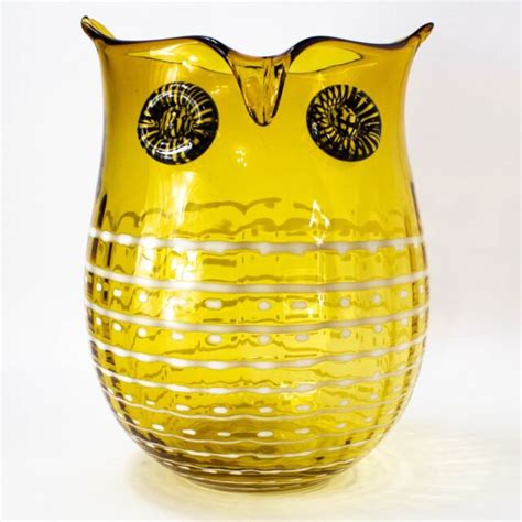 Large Beautiful Vintage Murano Amber Art Glass Owl Vase 10 5 8 Tall Ebay