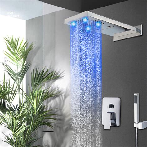 Chrome Rainfall And Waterfall Led Shower Head With Handheld Spray Mixer