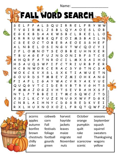 Fall Word Search Hard For Grades 5 To Adult Made By