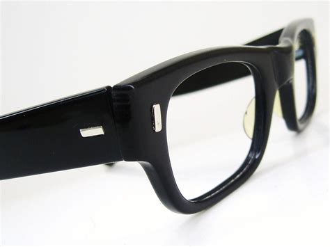 vintage mens black horn rim eyeglasses frame nos