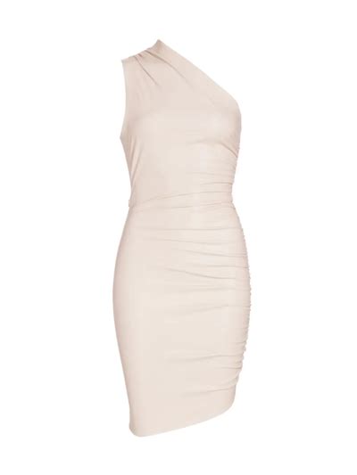 Susana Monaco Ruched One Shoulder Faux Leather Dress In Blanched A