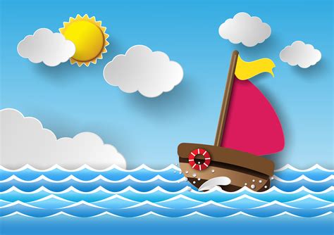 Sailing Boat And Clouds Vector Art At Vecteezy