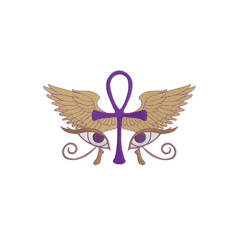 Golden Wings And Purple Ankh With Eyes Embroidery Design Etsy Embroidery Designs Golden