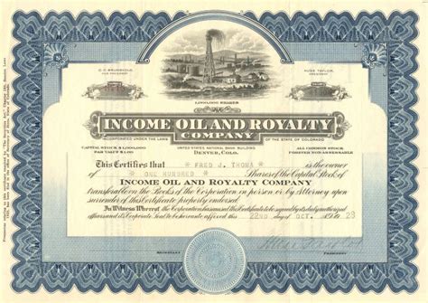 Income Oil And Royalty Co Stock Certificate