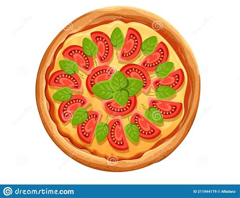 Tasty Pizza With Tomato Herbs And Cheese Italian Fast Food Meal Vector