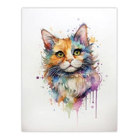 Wall Art And Pictures Reverse Calico Cat Lovers T Watercolour Pet