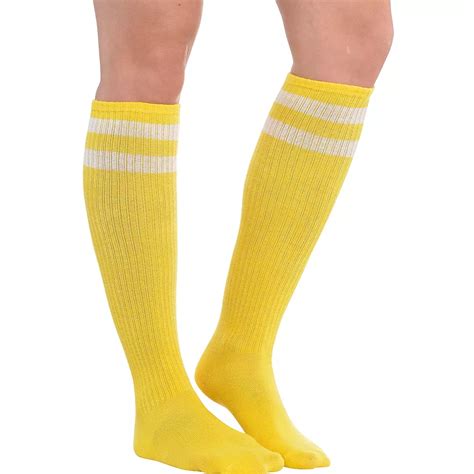 Yellow Stripe Athletic Knee High Socks 19in Party City