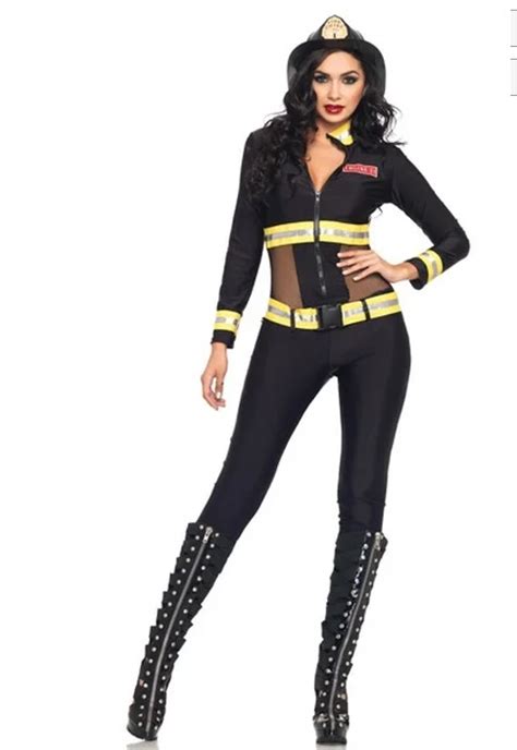 adult fire fighter costume women halloween sexy red blaze firefighter catsuit party costume in