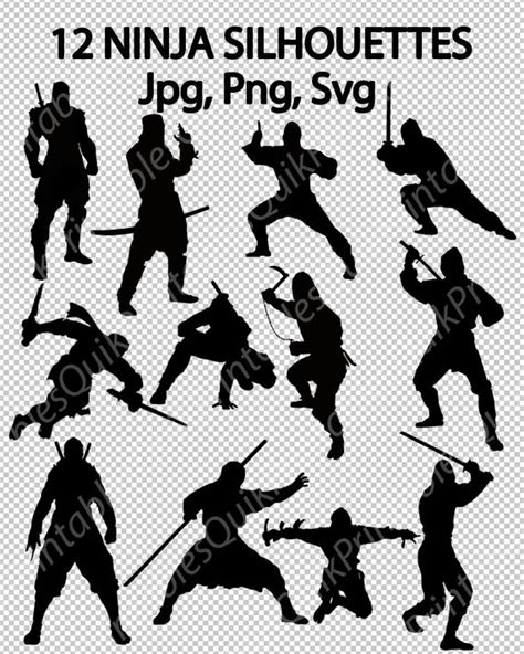 Ninja Silhouettes 12 Images Png Svg Etsy