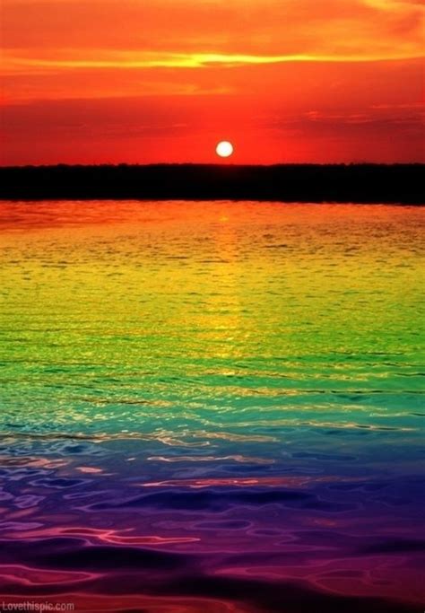 Rainbow Sunset Colorful Sky Sunset Ocean Water Sun Rainbow