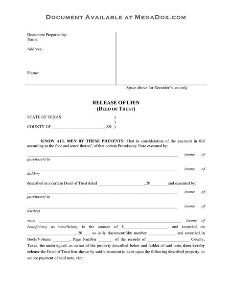 Texas Release Of Deed Of Trust Legal Forms And Business Templates